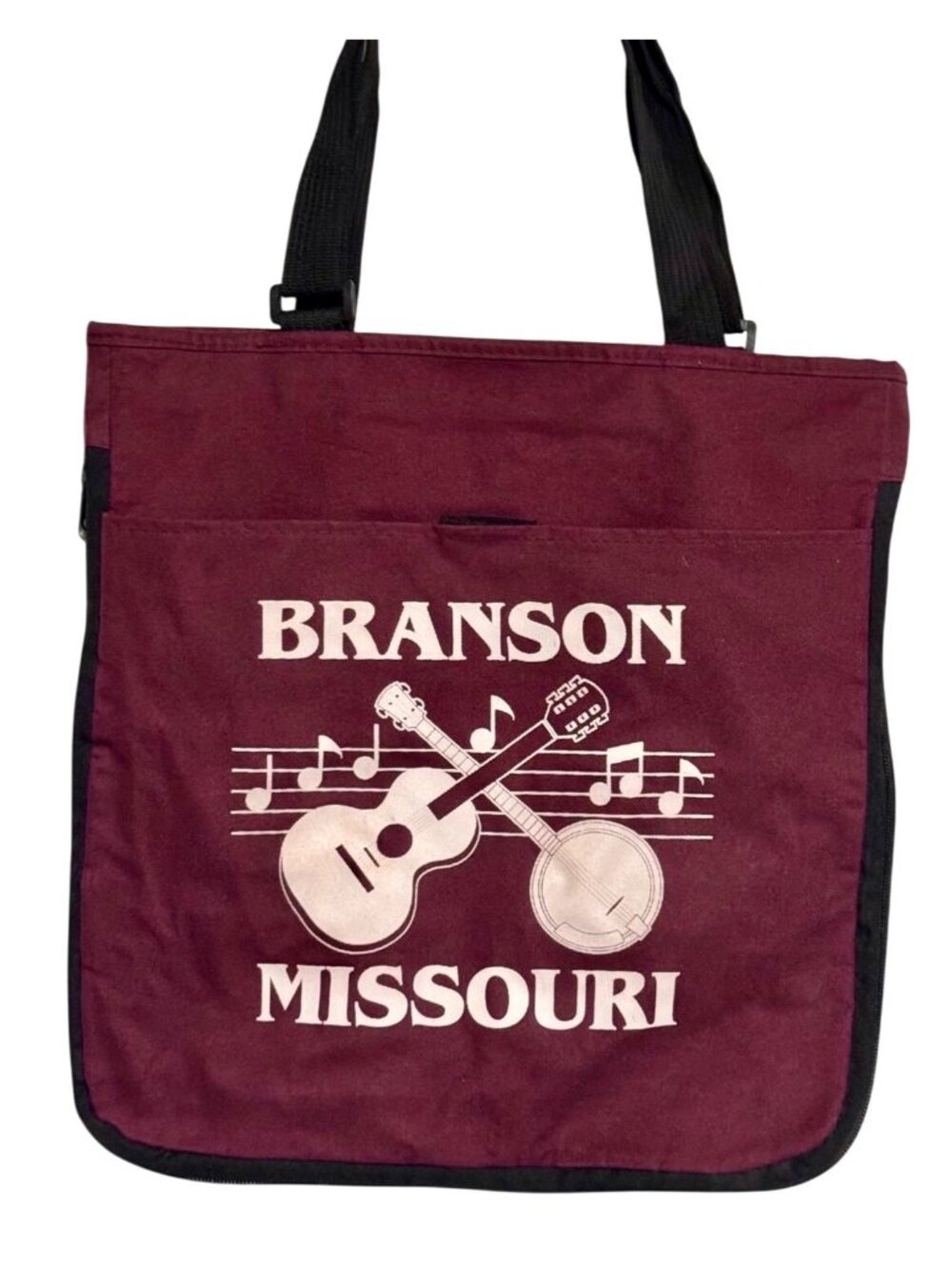 Branson Missouri Maroon Tote Bag With Zipper Adjustable Straps Expandable Depth